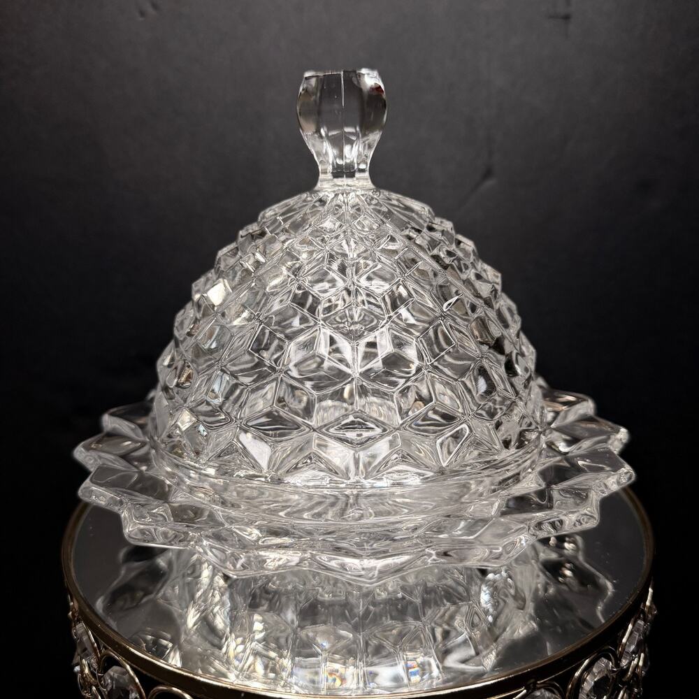 VTG Fostoria American Glass Round Butter Dish w Lid 1915 Line 2056 NO CHIPS